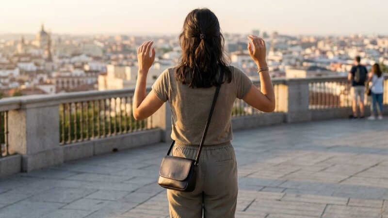 Mujer viajando libre y sin equipaje pesado gracias a SinMaletas